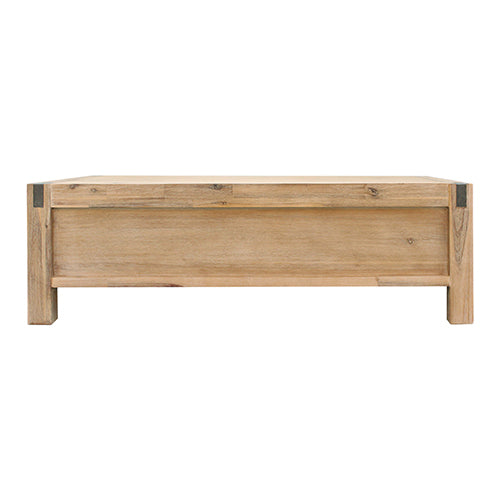 Coffee Table Solid Acacia Wood & Veneer 2 Drawers Storage Oak Colour - image6