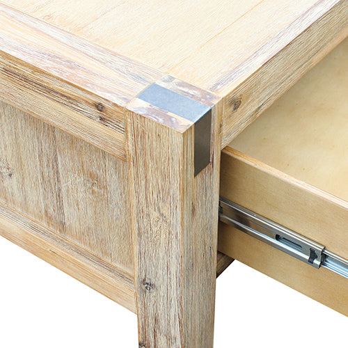 Coffee Table Solid Acacia Wood & Veneer 2 Drawers Storage Oak Colour - image8