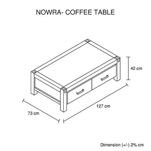 Coffee Table Solid Acacia Wood & Veneer 2 Drawers Storage Oak Colour - image9