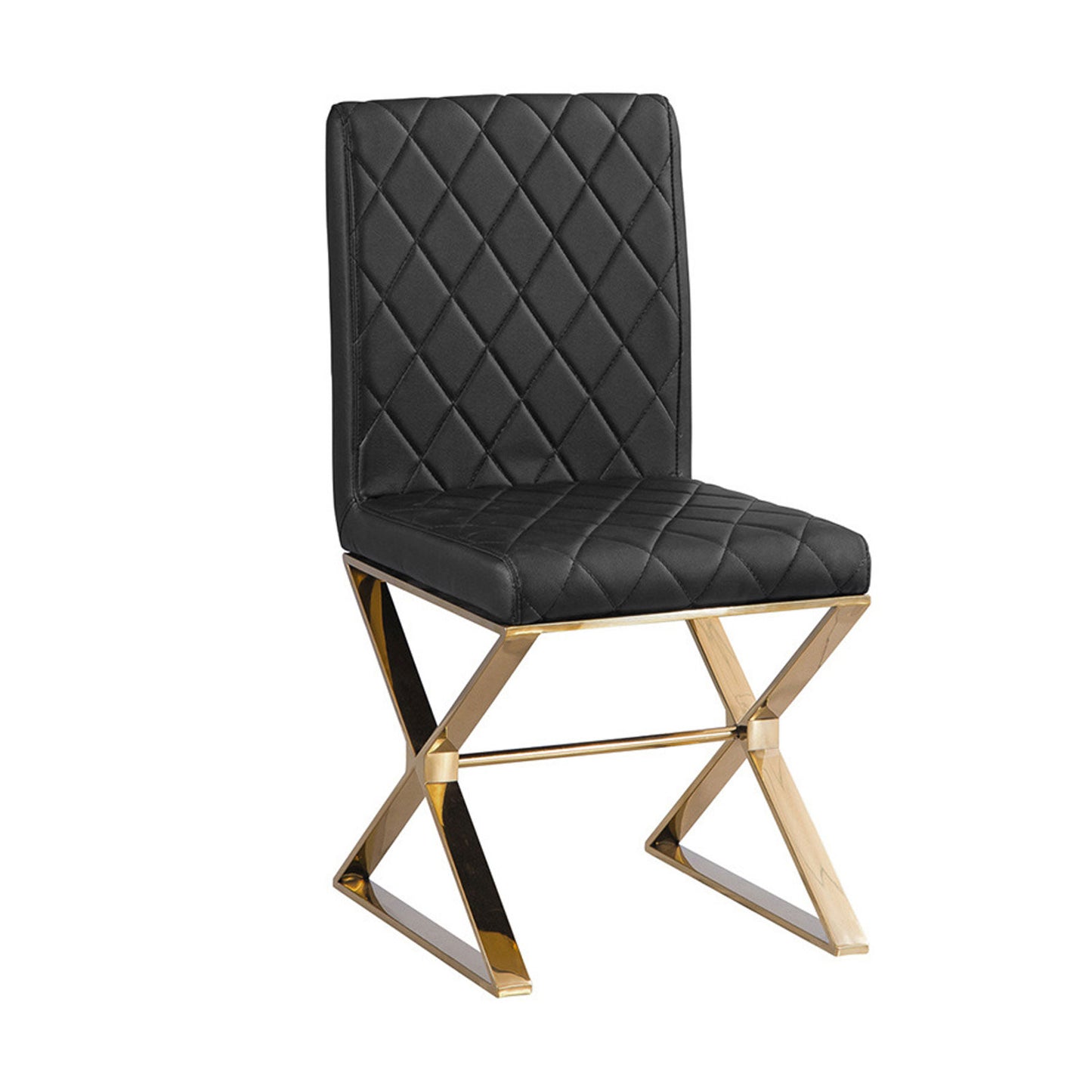 2X Dining Chair Stainless Gold Frame & Seat Black PU Leather - image2