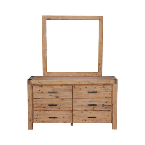 Dresser with 6 Storage Drawers in Solid Acacia & Veneer With Mirror in Oak Colour - image3