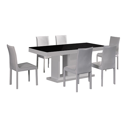 7 Pieces Dining Suite Dining Table & 6X  White Chairs in Rectangular Shape High Glossy MDF Wooden Base Combination of Black & White Colour - image1