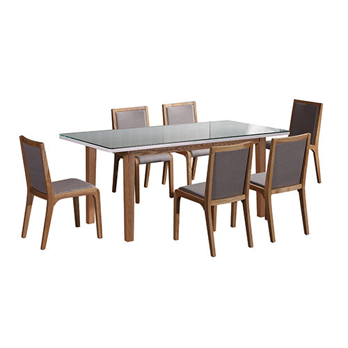 7 Pieces Dining Suite Dining Table & 6X Chairs in White Top High Glossy Wooden Base - image1