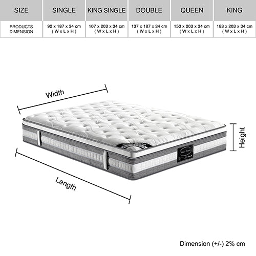 Mattress Euro Top Queen Size Pocket Spring Coil with Knitted Fabric Medium Firm 34cm Thick - image15