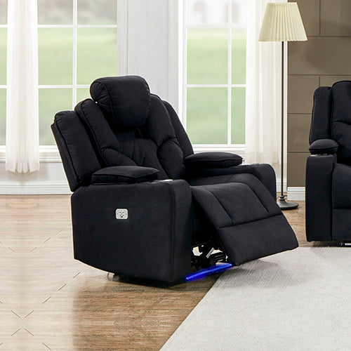 3+1+1 Seater Electric Recliner Stylish Rhino Fabric Black Lounge Armchair with LED Features - image3