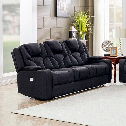 3+1+1 Seater Electric Recliner Stylish Rhino Fabric Black Lounge Armchair with LED Features - image2