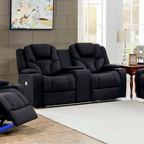 3+2 Seater Electric Recliner Stylish Rhino Fabric Black Lounge Armchair with LED Features - image3