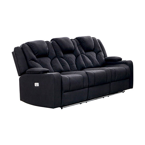 3+2+1 Seater Electric Recliner Stylish Rhino Fabric Black Lounge Armchair with LED Features - image1