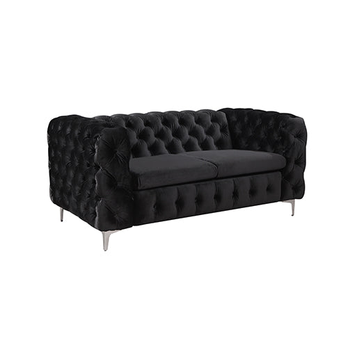 3+2 Seater Sofa Classic Button Tufted Lounge in Black Velvet Fabric with Metal Legs - image3