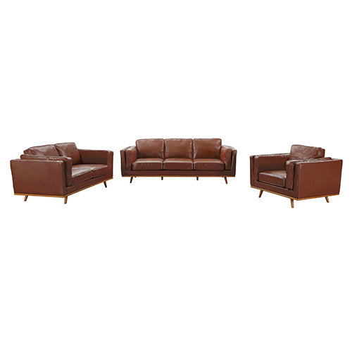 3+2+1 Seater Sofa Brown Leather Lounge Set for Living Room Couch with Wooden Frame - image1