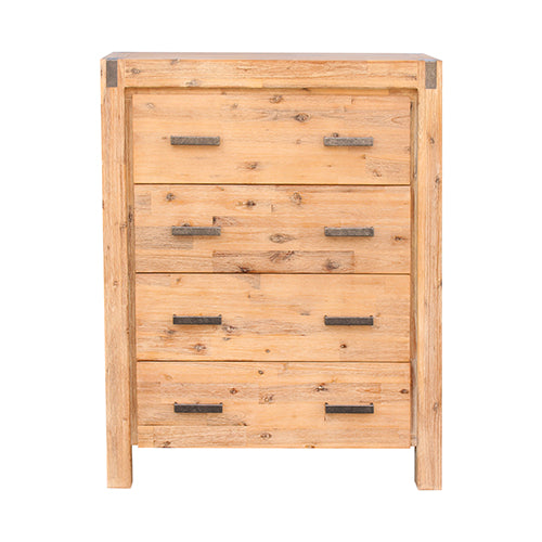 Tallboy with 4 Storage Drawers Solid Wooden Assembled in Oak Colour - image2