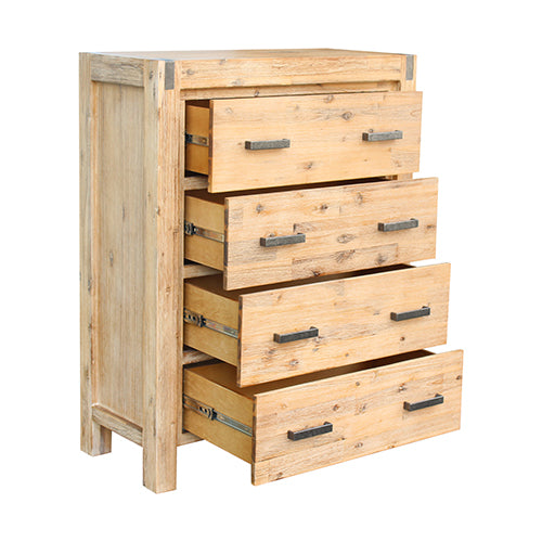 Tallboy with 4 Storage Drawers Solid Wooden Assembled in Oak Colour - image4