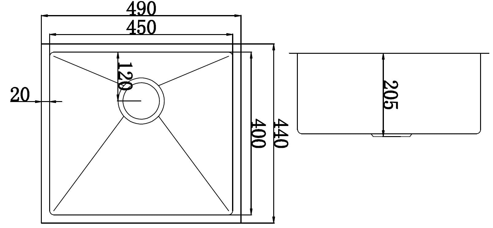 490x440mm Handmade Stainless Steel Undermount / Topmount Kitchen Laundry Sink with Waste - image3