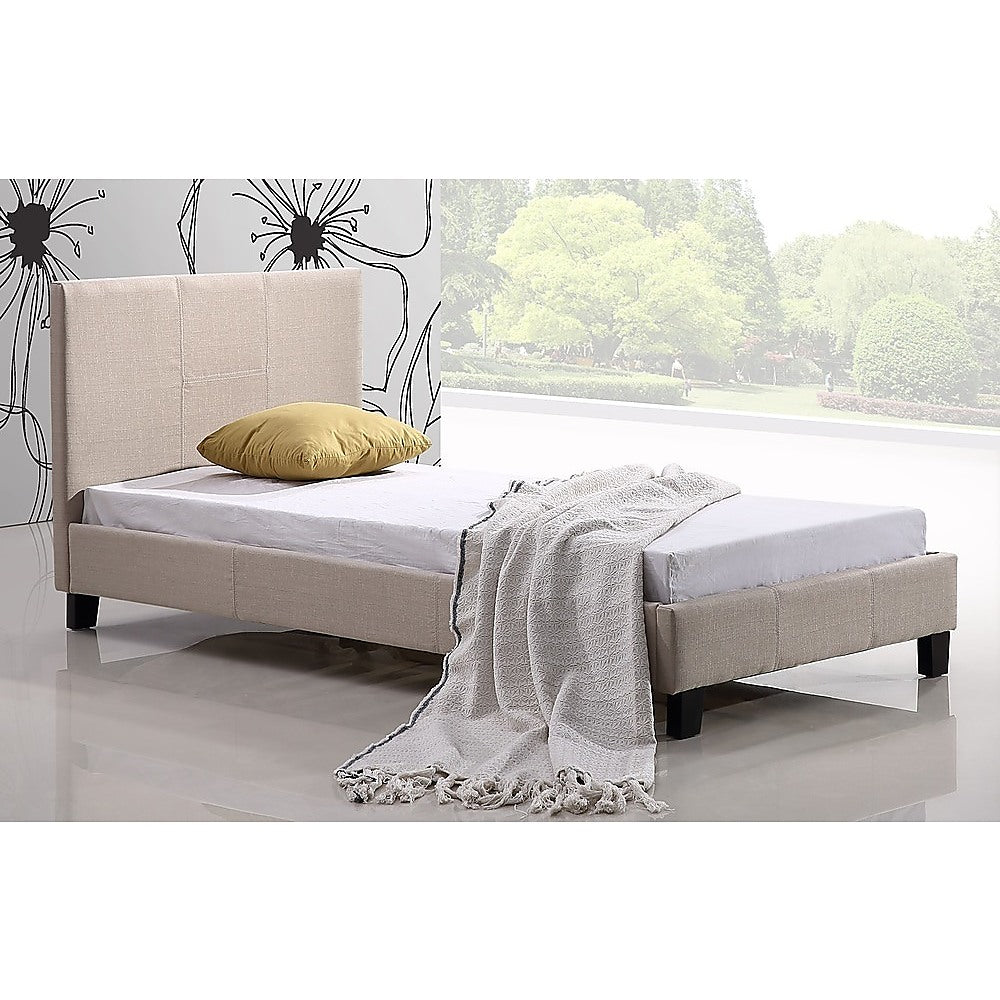 Single Linen Fabric Bed Frame Beige - image4