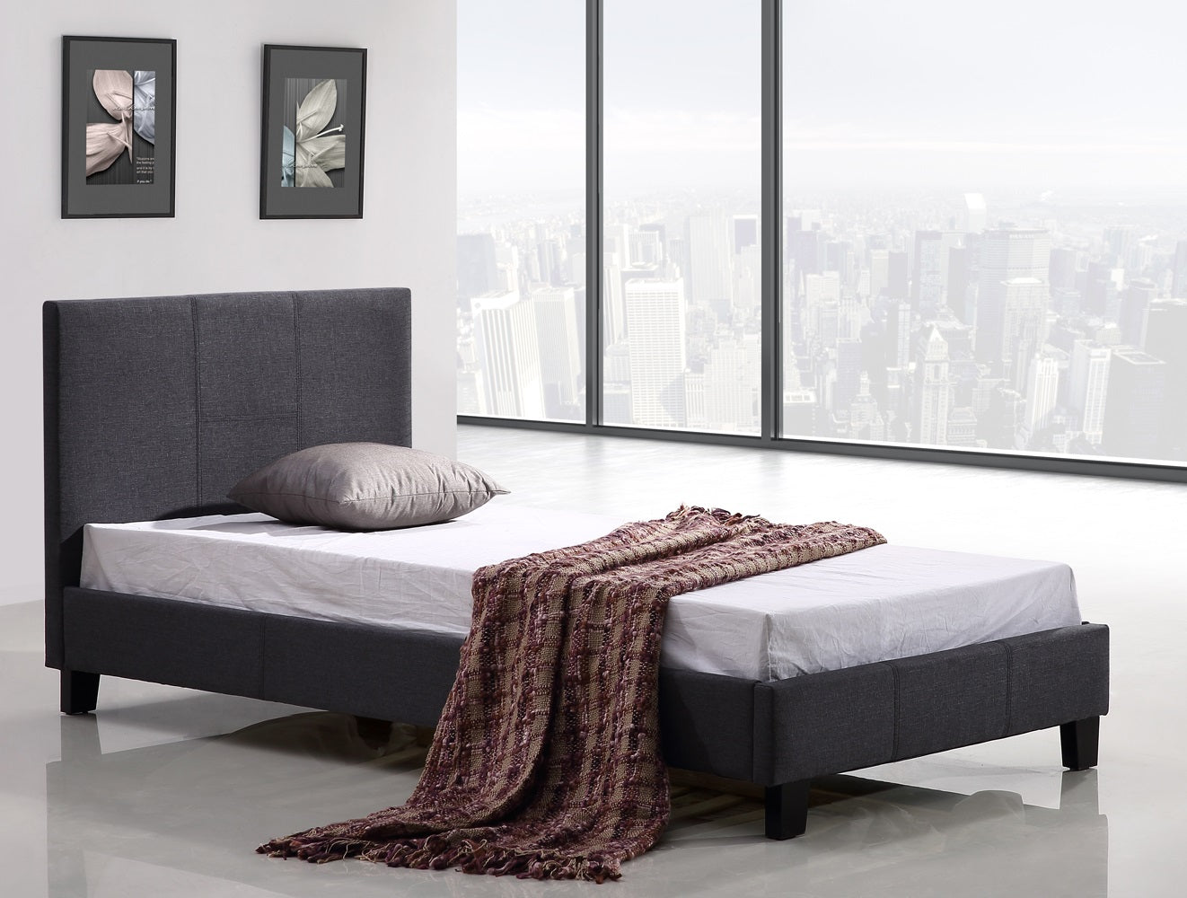 Single Linen Fabric Bed Frame Grey - image1