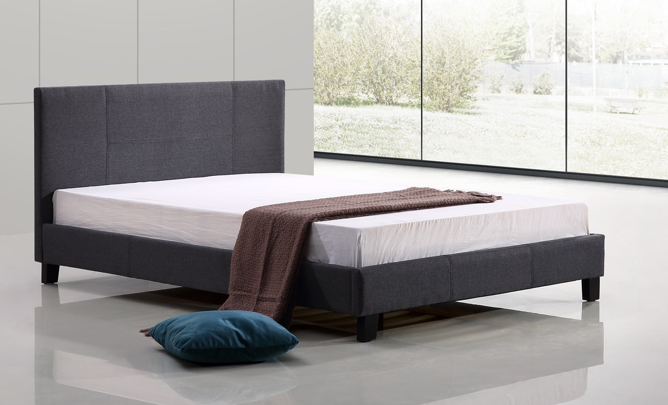 Double Linen Fabric Bed Frame Grey - image1