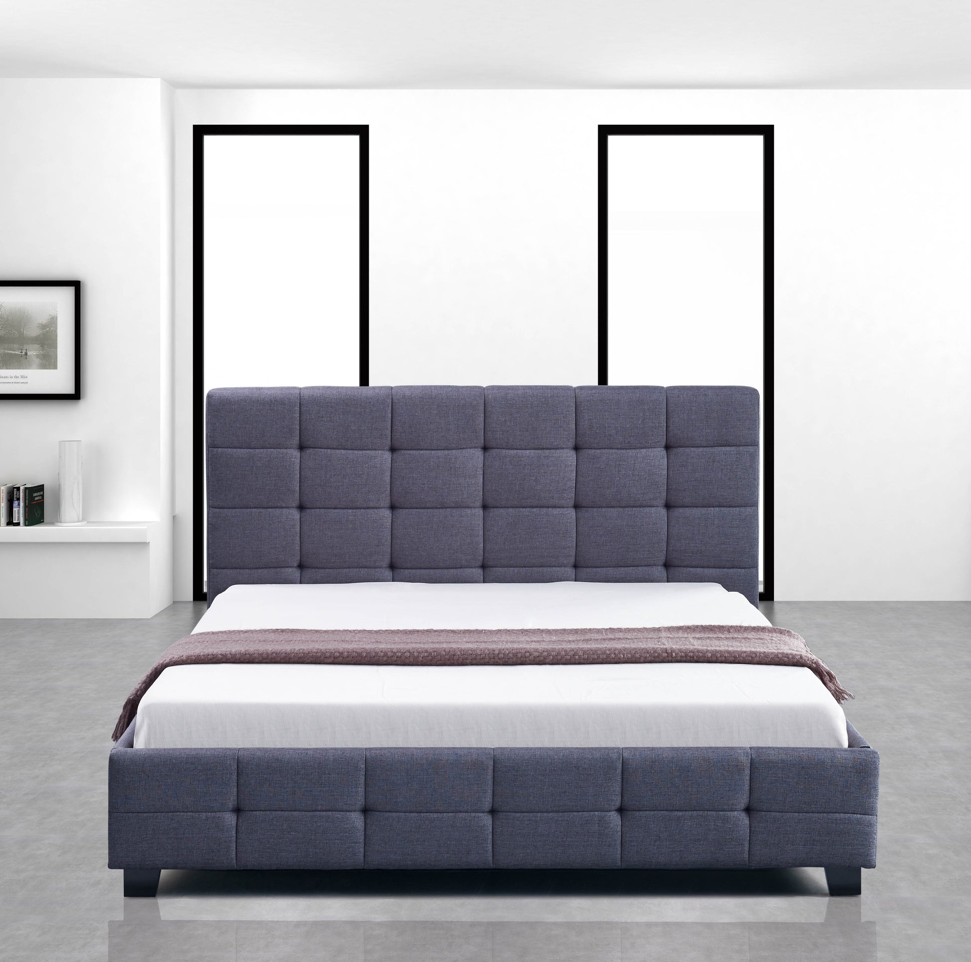 Linen Fabric Double Deluxe Bed Frame Grey - image1