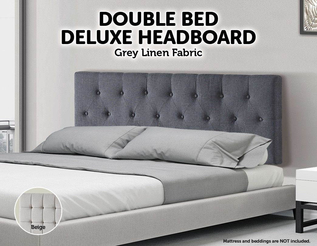 Linen Fabric Double Bed Deluxe Headboard Bedhead - Grey - image9