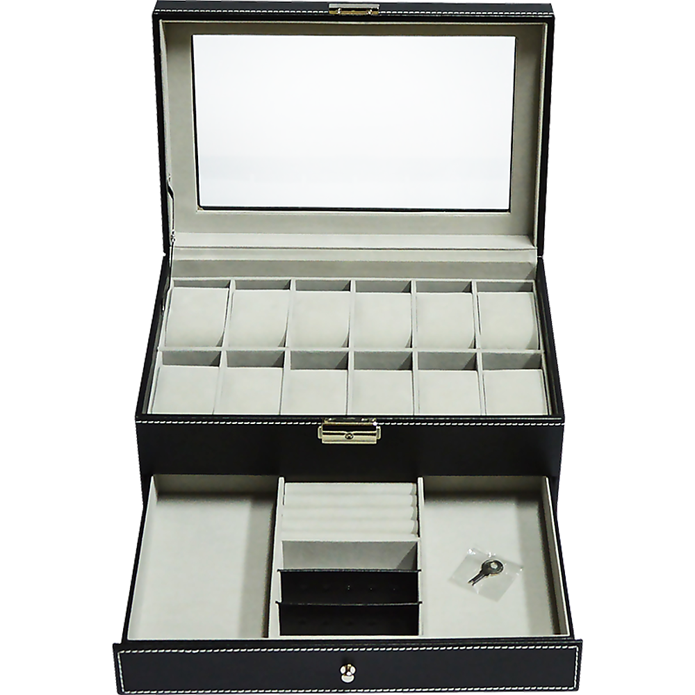 12 Grids Watch Display Case Leather jewellery Storage Box Organiser Lock Key - image6