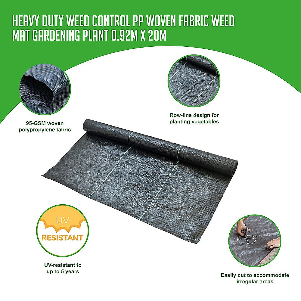 Heavy Duty Weed Control PP Woven Fabric Weed Mat Gardening Plant 0.92m x 20m - image3