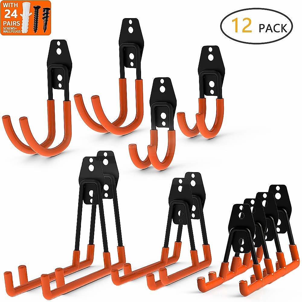 12-Pack Wall Mount Garage Hooks Tool Storage Workshop Organiser Heavy Duty Steel - image2