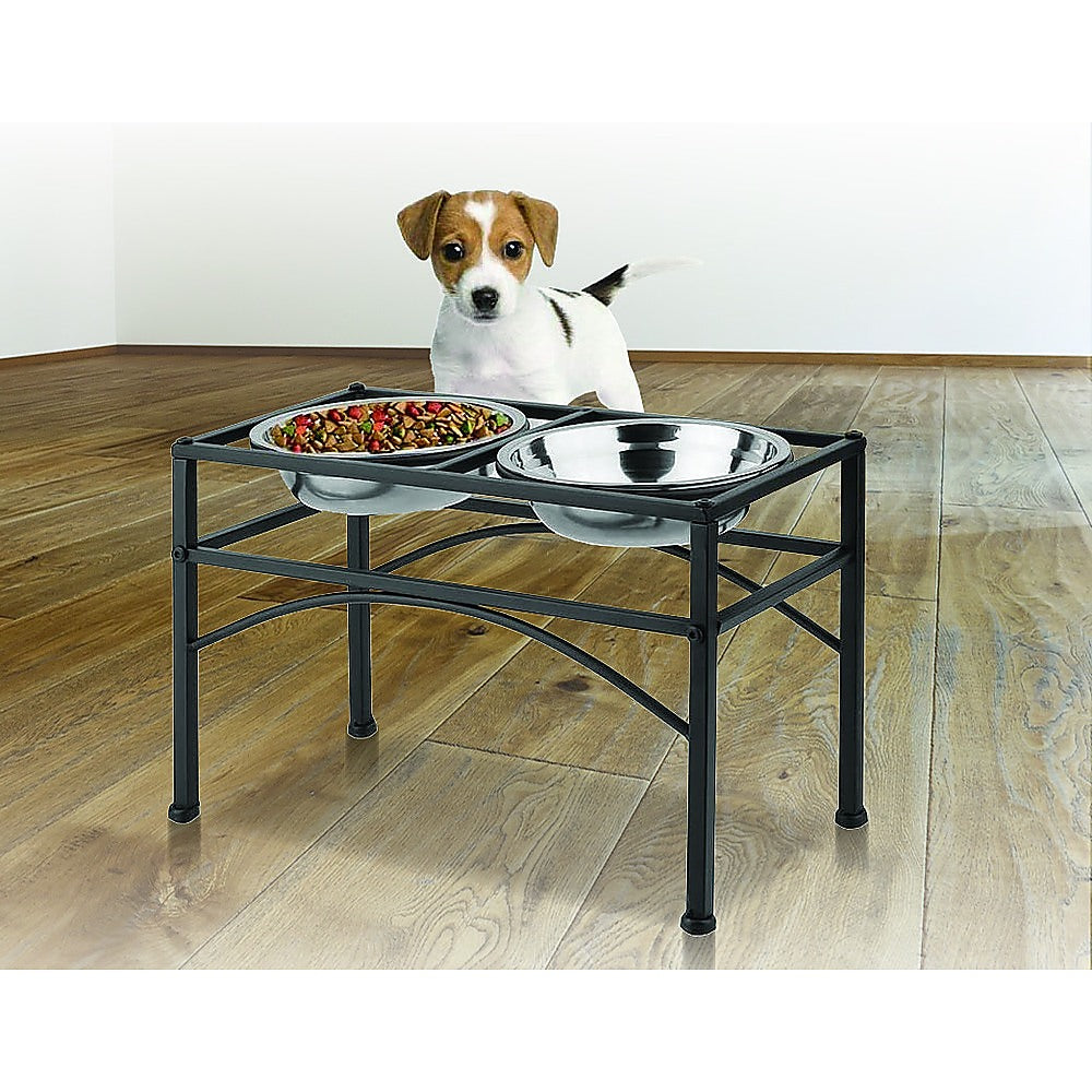 Dual Elevated Raised Pet Dog Puppy Feeder Bowl Stainless Steel Food Water Stand - image2