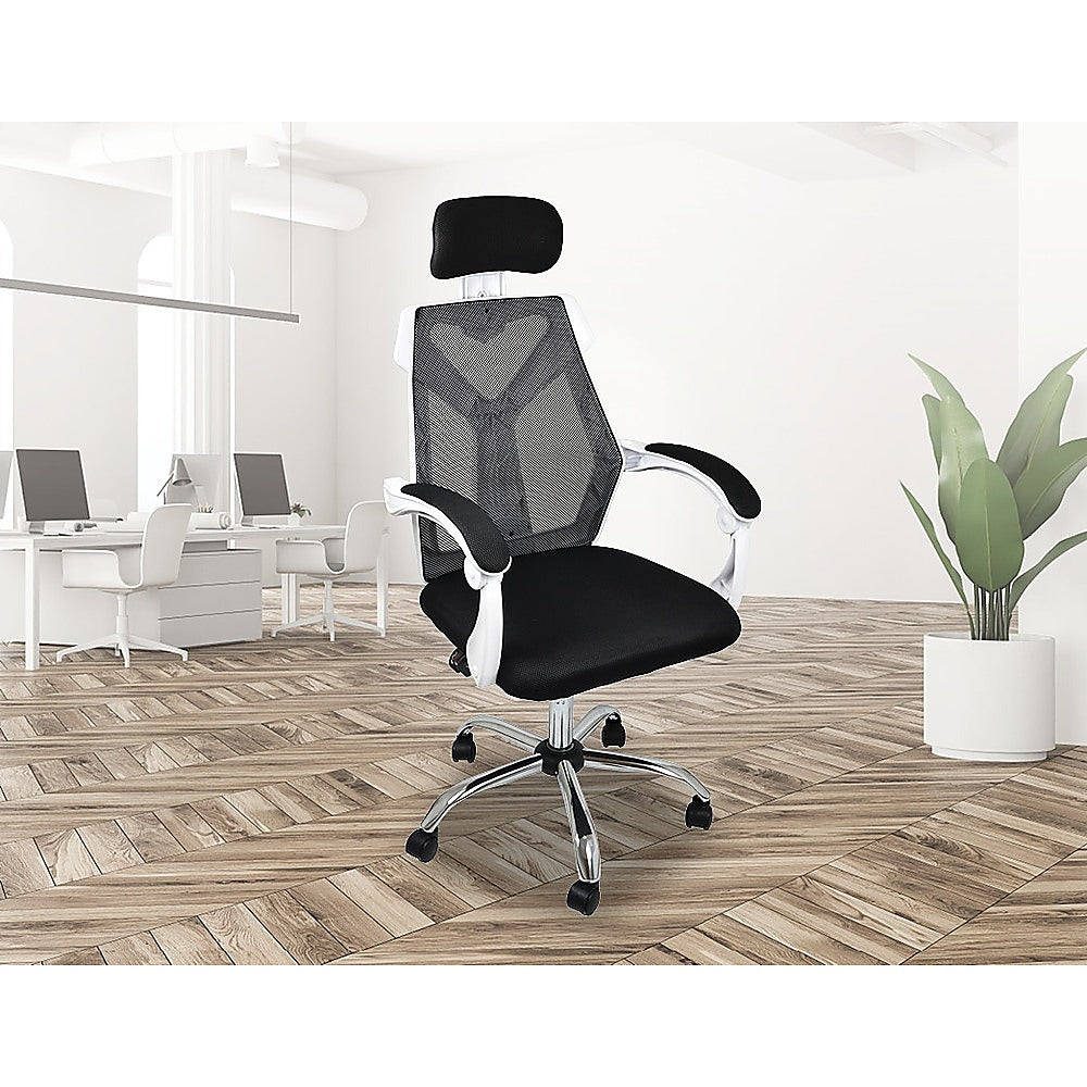 Office Chair Gaming Computer Chairs Mesh Back Foam Seat - White - image2