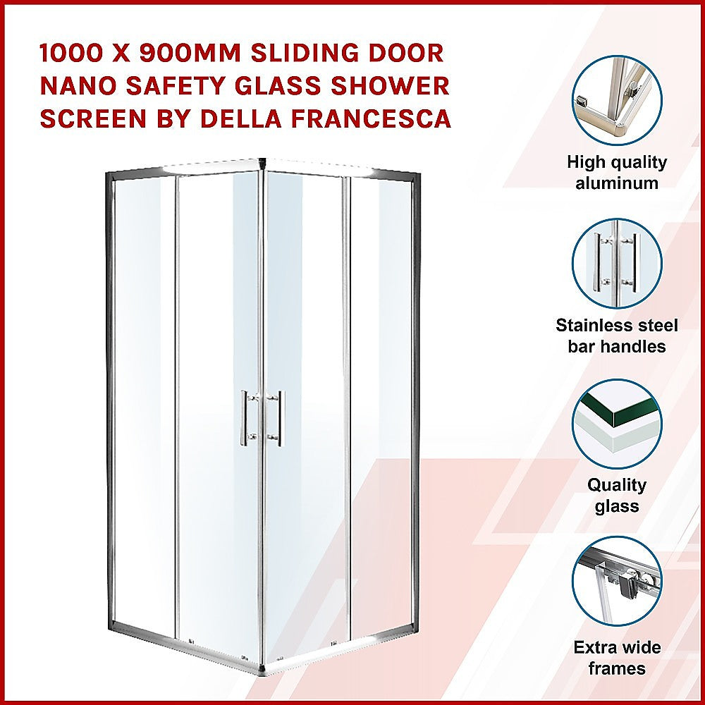 1000 x 900mm Sliding Door Nano Safety Glass Shower Screen By Della Francesca - image3