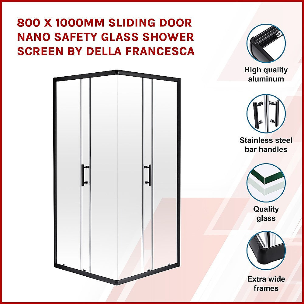 800 x 1000mm Sliding Door Nano Safety Glass Shower Screen By Della Francesca - image3