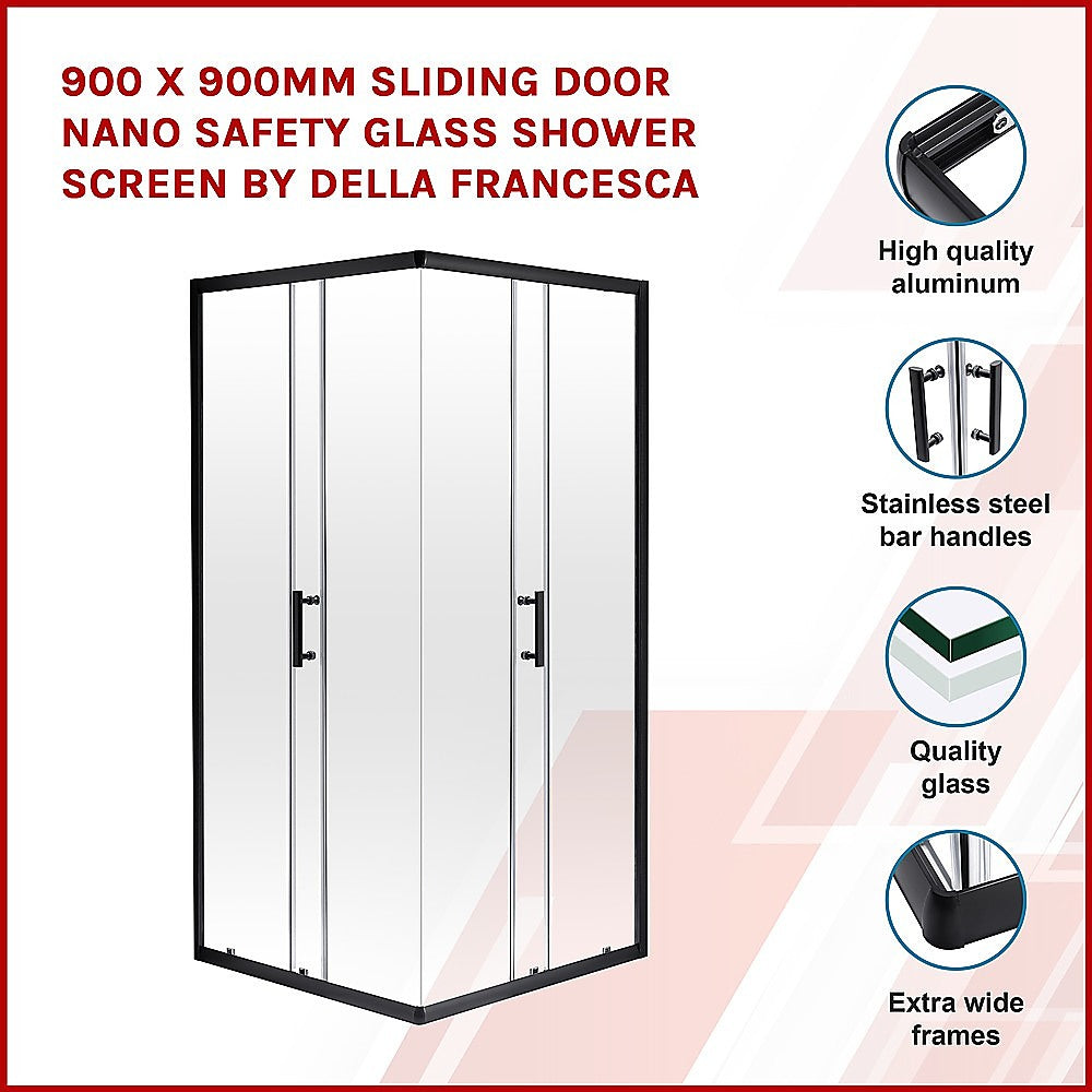 900 x 900mm Sliding Door Nano Safety Glass Shower Screen By Della Francesca - image3