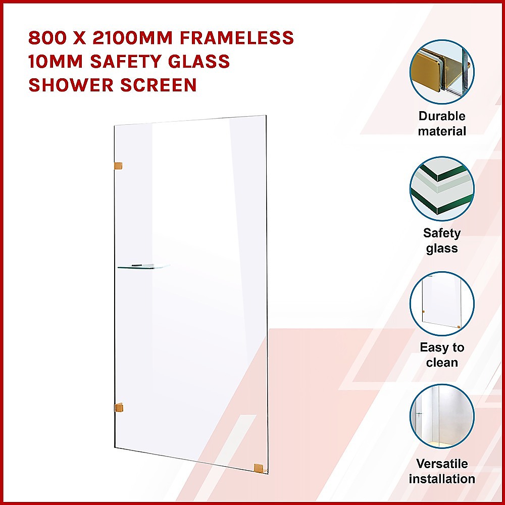 800 x 2000mm Frameless 10mm Safety Glass Shower Screen - image3