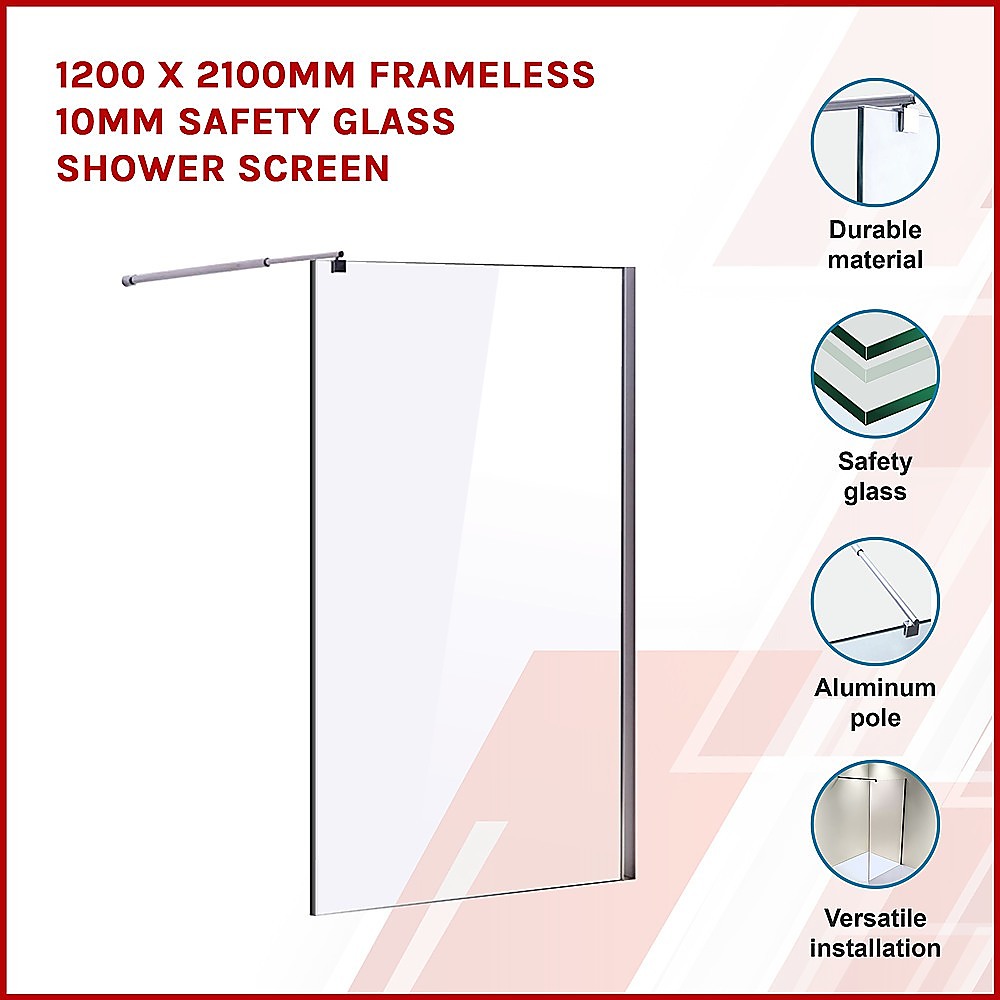 1200 x 2100mm Frameless 10mm Safety Glass Shower Screen - image3