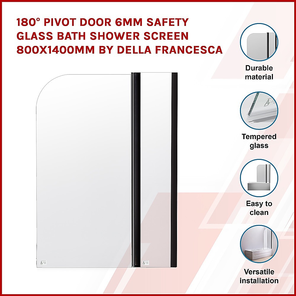 180∞ Pivot Door 6mm Safety Glass Bath Shower Screen 800x1400mm By Della Francesca - image3