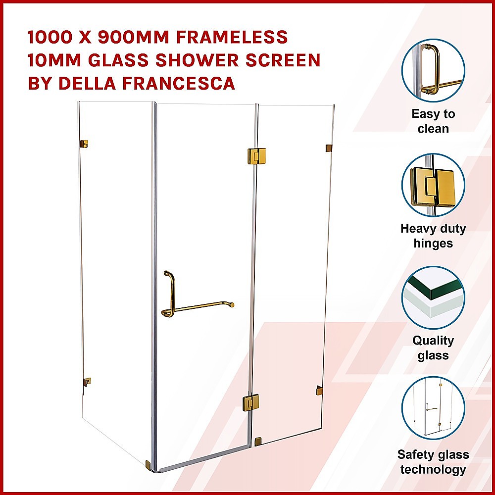 1000 x 900mm Frameless 10mm Glass Shower Screen - image3