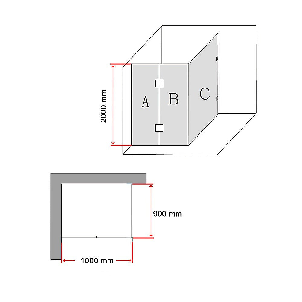 1000 x 900mm Frameless 10mm Glass Shower Screen - image8