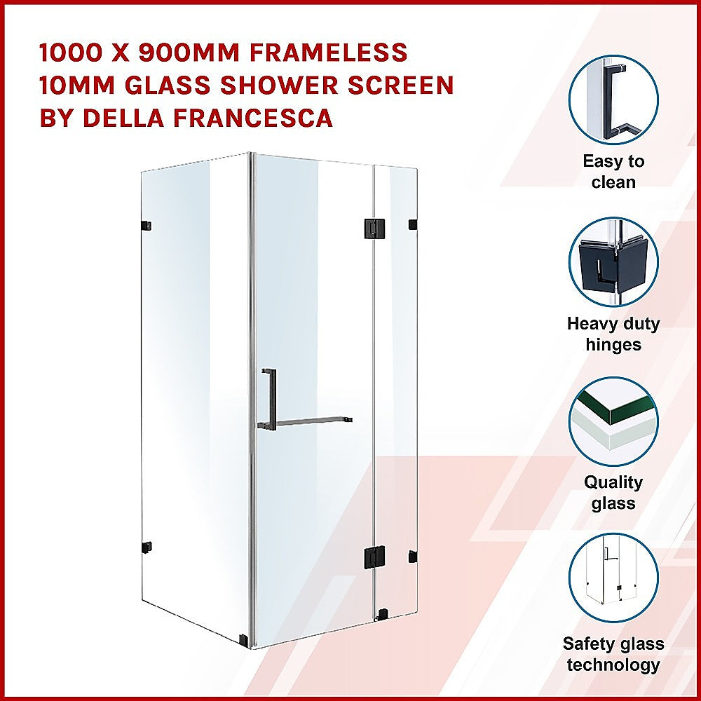 1000 x 900mm Frameless 10mm Glass Shower Screen By Della Francesca - image3