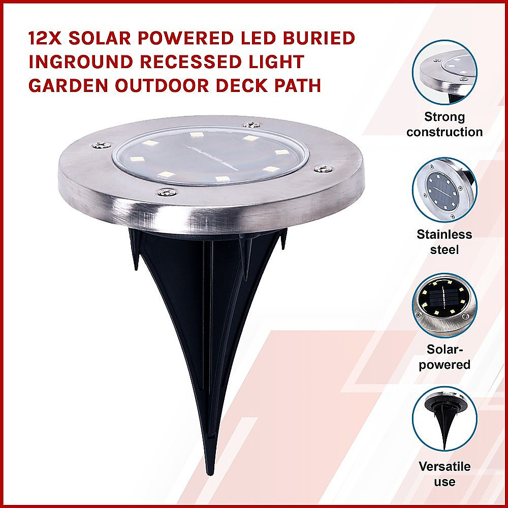 12x Solar Powered LED Buried Inground Recessed Light Garden Outdoor Deck Path - image3