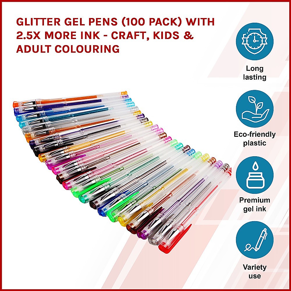 Glitter Gel Pens (100 pack) with 2.5X More Ink - Craft, Kids & Adult Colouring - image3