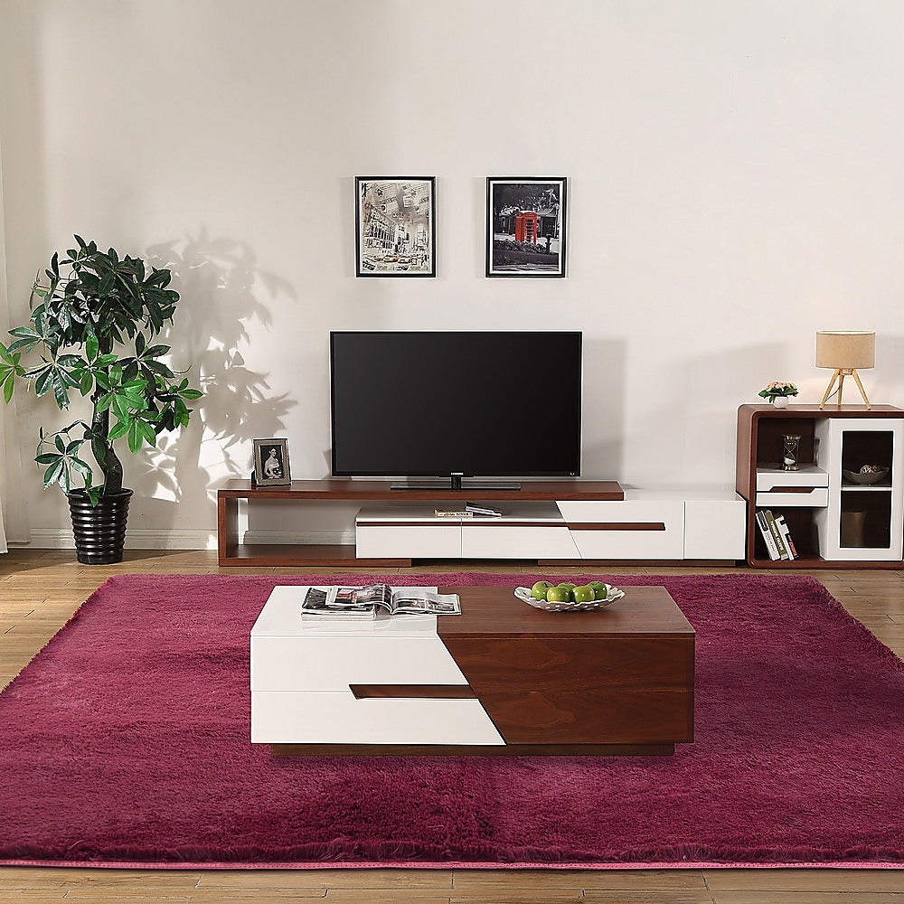 230x200cm Floor Rugs Large Shaggy Rug Area Carpet Bedroom Living Room Mat - Burgundy - image2