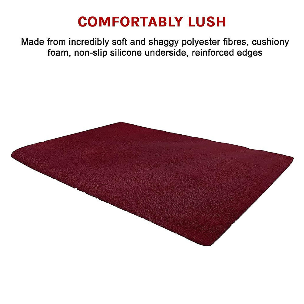 230x200cm Floor Rugs Large Shaggy Rug Area Carpet Bedroom Living Room Mat - Burgundy - image7