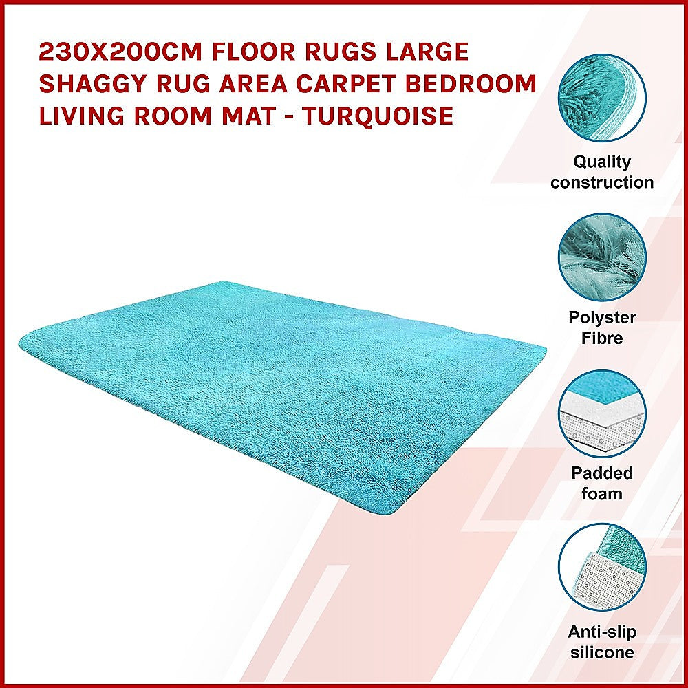 230x200cm Floor Rugs Large Shaggy Rug Area Carpet Bedroom Living Room Mat - Turquoise - image3