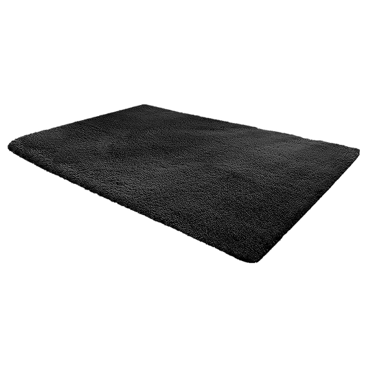 230x160cm Floor Rugs Large Shaggy Rug Area Carpet Bedroom Living Room Mat - Black - image1