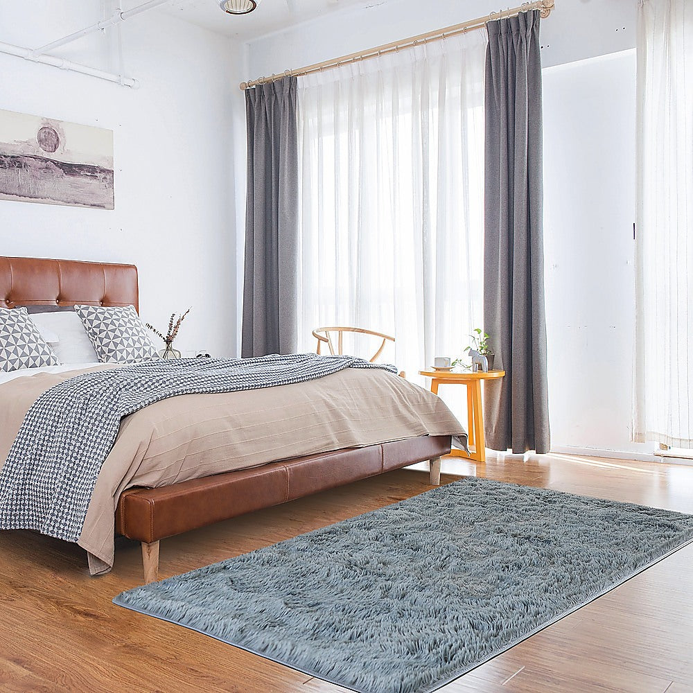 230x160cm Floor Rugs Large Shaggy Rug Area Carpet Bedroom Living Room Mat - Grey - image2