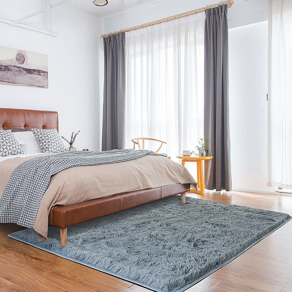 230x200cm Floor Rugs Large Shaggy Rug Area Carpet Bedroom Living Room Mat - Grey - image2