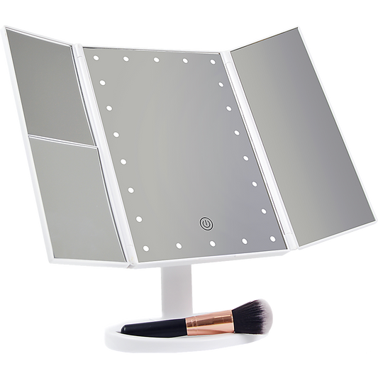 Makeup Mirror With LED Light Standing Mirror Magnifying Tri-Fold Touch - image1