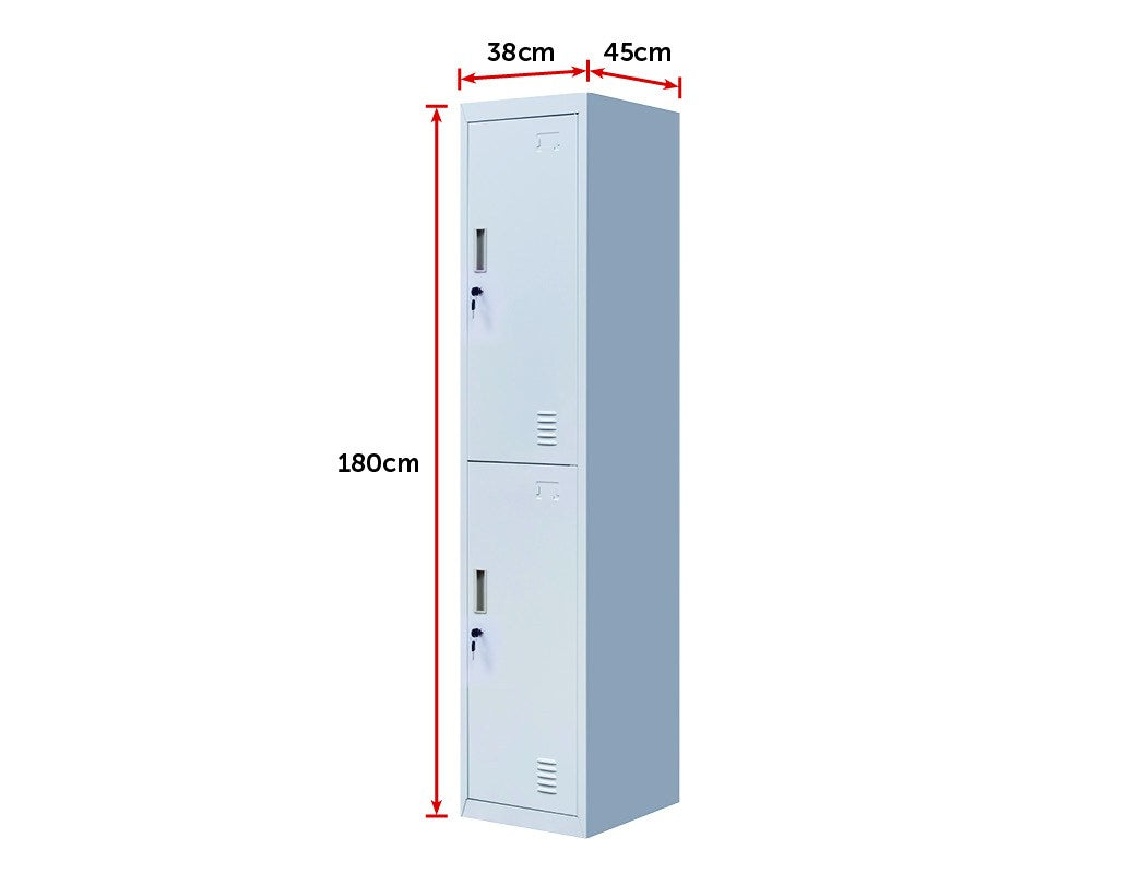 Standard Lock 2-Door Vertical Locker for Office Gym Shed School Home Storage Grey - image2