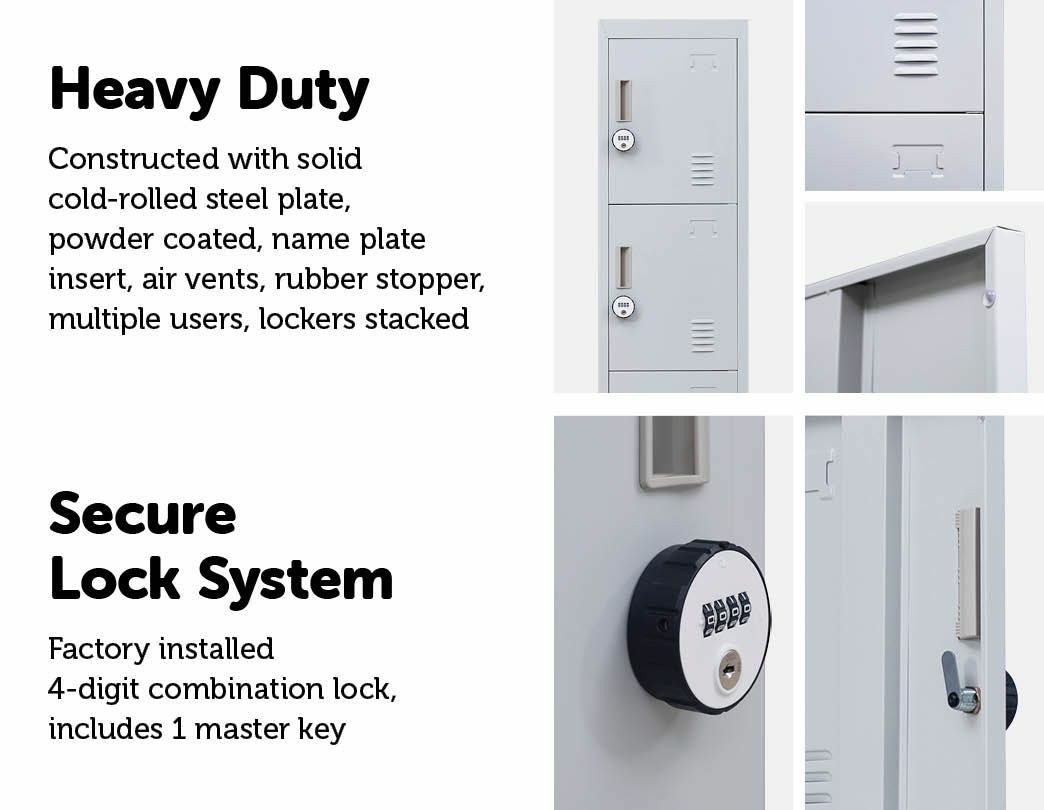 4-Digit Combination Lock 4 Door Locker for Office Gym Grey - image6
