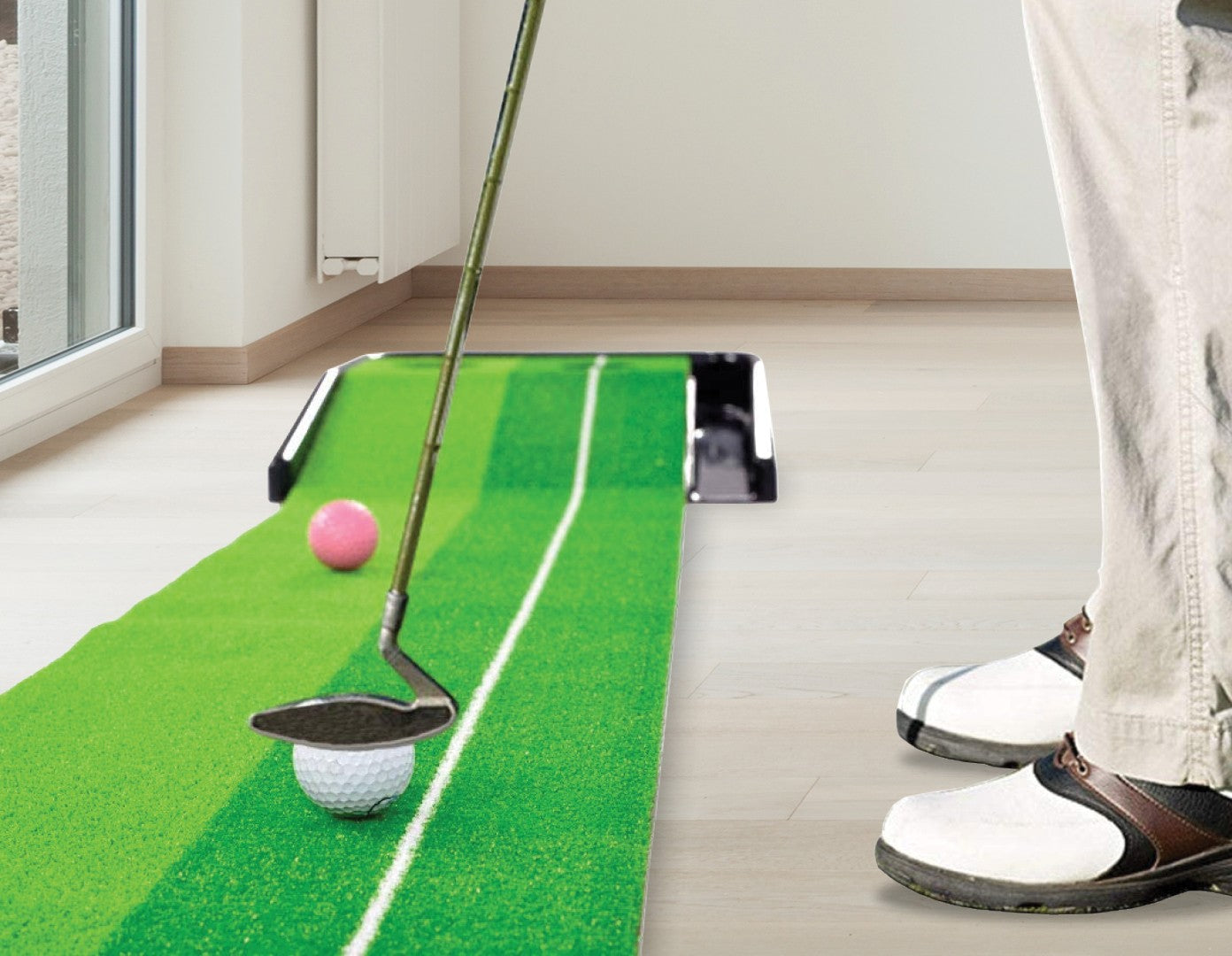 Indoor Practice Putting Green 2.5m Mat Inclined Ball Return Fake Grass 2 Holes - image11
