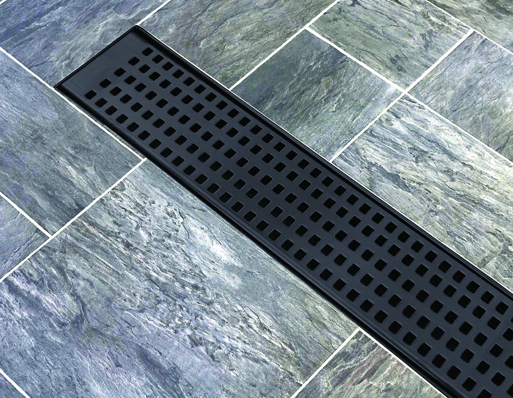 1000mm Bathroom Shower Black Grate Drain with Centre outlet Floor Waste Square Pattern - image9