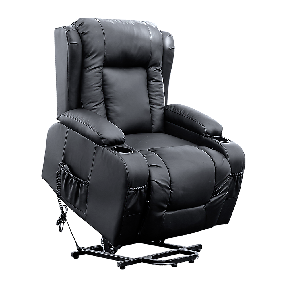 Recliner Chair Electric Massage Chair Lift Heated Leather Lounge Sofa Black - image4